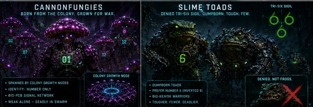 SPACEFROGS enemy factions Cannonfungies and Slime Toads